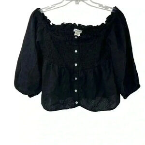 Passport Off-Shoulder Black Embroidered Blouse Size L Boho Witchy‎ Goth y2k